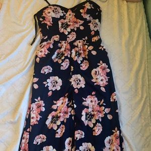 Dark blue pink flower romper